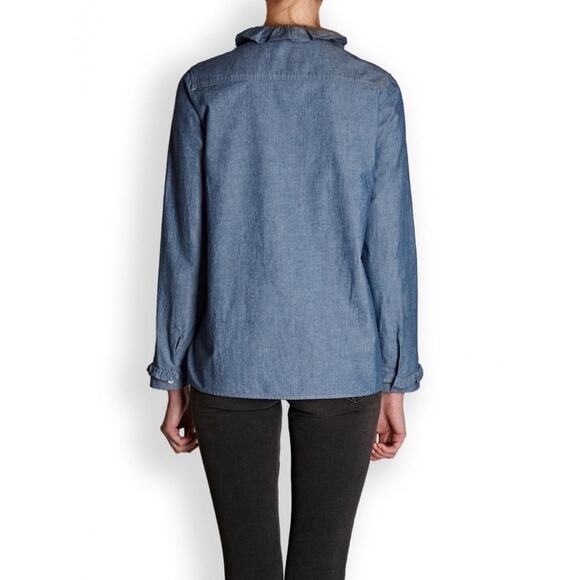 A.P.C. Agathe Ruffle Trimmed Cotton Blend Blouse Blue Top Shirt - Picture 4 of 14